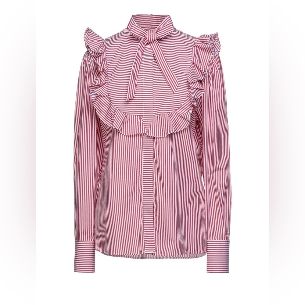 MSGM Designer NWOT Red Striped Ruffle Button Down Shirt